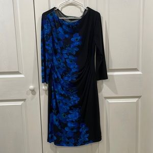 Lauren Ralph Lauren Blue Floral and Black Ruched Dress